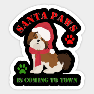 Santa Paws Is Coming To Town, Santa Clause Is Coming To Town, Christmas, Xmas, Presents, Dog Christmas, Dog Xmas, Funny Animal Christmas, Sticker